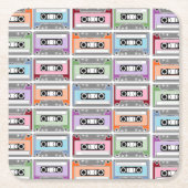 Pastel Retro Cassette Tapes Pattern スクエアペーパーコースター (正面)