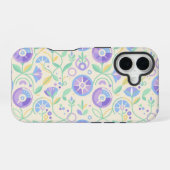 Pastel Retro Floral Pattern Lavender Mint iPhone 16ケース (裏面横)