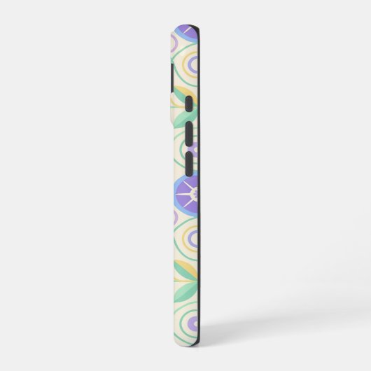 Pastel Retro Floral Pattern Lavender Mint iPhone 16ケース (左側面)