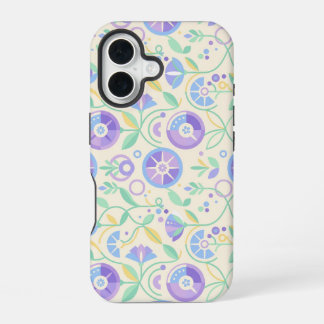 Pastel Retro Floral Pattern Lavender Mint iPhone 16ケース