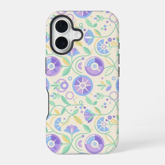 Pastel Retro Floral Pattern Lavender Mint iPhone 16ケース (裏面)