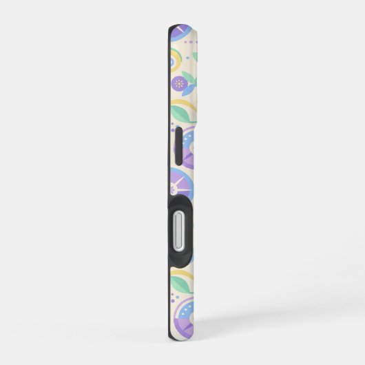 Pastel Retro Floral Pattern Lavender Mint iPhone 16ケース (右側面)