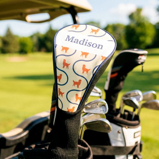 Pastel Retro Golden Retriever Waves Pattern  ゴルフヘッドカバー