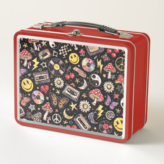 Pastel Retro Memphis Pattern Swirls メタルランチボックス (正面)