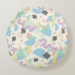 Pastel Retro Memphis Pattern Swirls ラウンドクッション