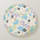 Pastel Retro Memphis Pattern Swirls ラウンドクッション (裏面)