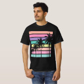 Pastel Retro Palm Tree, Palm Tree Beach  Tシャツ (正面フル)