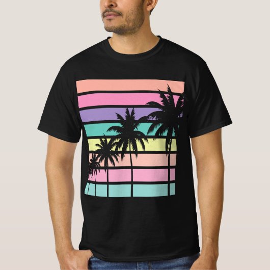 Pastel Retro Palm Tree, Palm Tree Beach  Tシャツ (正面)