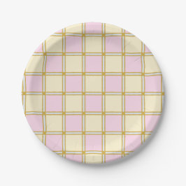 Pastel Retro Pink, Blue and Yellow Checkers ペーパープレート