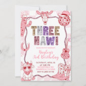 Pastel Retro Sequins Cowgirl 3rd Birthday party 招待状 (正面)