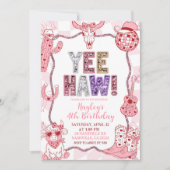 Pastel Retro Sequins Yeehaw Cowgirl Birthday party 招待状 (正面)