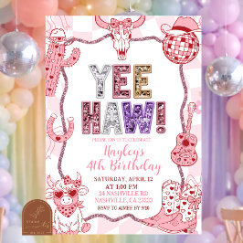 Pastel Retro Sequins Yeehaw Cowgirl Birthday party 招待状
