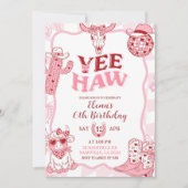 Pastel Retro Yeehaw Cowgirl Birthday party 招待状 (正面)