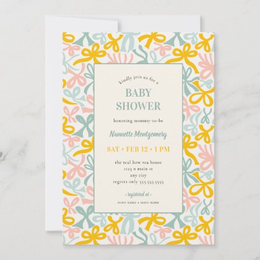 Pastel Ribbons and Bows Baby Shower Invitation 招待状 (正面)