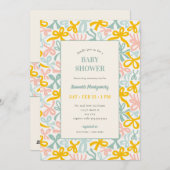 Pastel Ribbons and Bows Baby Shower Invitation 招待状 (正面/裏面)