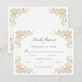 Pastel Rococo Garden Ornate Floral Wedding 出欠カード