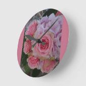 Pastel Rose and Hydrangea Flowers Wall Clock ラウンド壁時計 (傾斜)