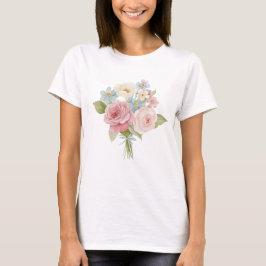 Pastel Rose and Wildflower Watercolor Bouquet Tシャツ