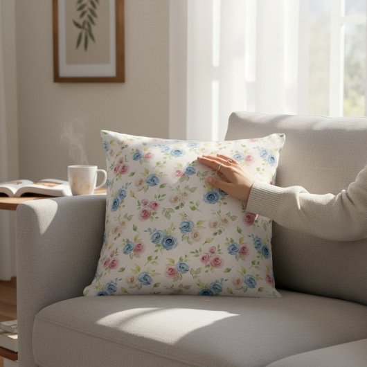 Pastel Rose Botanical Watercolor  クッション