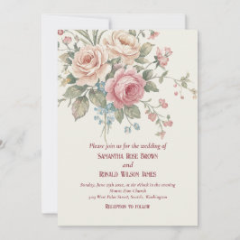 Pastel Roses Shabby Chic Wedding 招待状