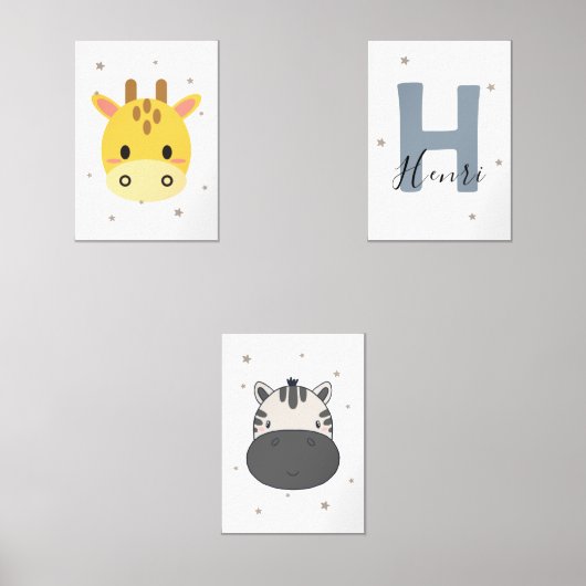 Pastel Safari Nursery Wall Art Set Giraffe Zebra (正面)