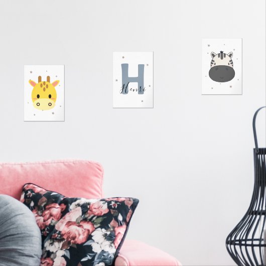 Pastel Safari Nursery Wall Art Set Giraffe Zebra (リビング)