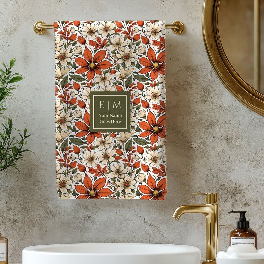 Pastel Sage Autumn Flowers Personalized Bath Towel バスタオルセット