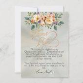 Pastel Sage - Floral & Gold Tiara Quinceanera サンキューカード (正面)