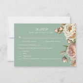 Pastel Sage Green and Blush Pink Peonies RSVP Card (正面)