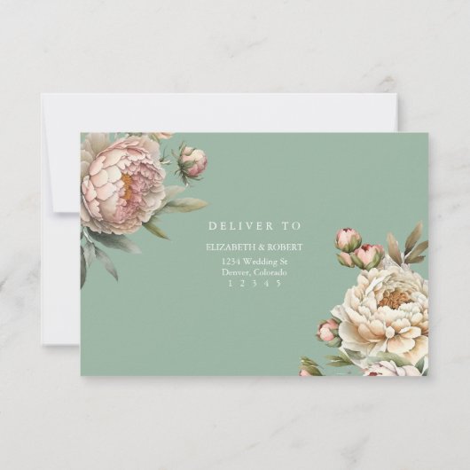 Pastel Sage Green and Blush Pink Peonies RSVP Card (裏面)