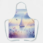 Pastel Sailboat Coastal Dreamscape エプロン (正面)
