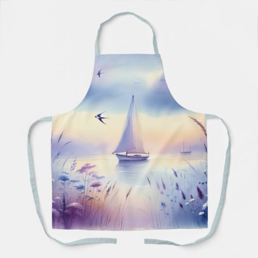 Pastel Sailboat Coastal Dreamscape エプロン (正面)