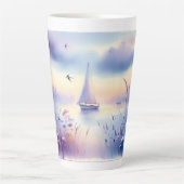 Pastel Sailboat Coastal Dreamscape カフェラテマグ (正面)