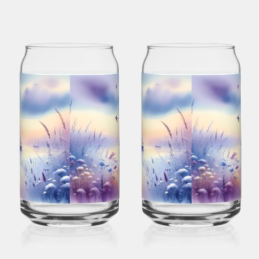 Pastel Sailboat Coastal Dreamscape ガラス缶 (左)