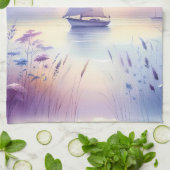 Pastel Sailboat Coastal Dreamscape キッチンタオル (折り畳み)