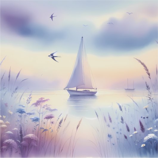 Pastel Sailboat Coastal Dreamscape シール (正面)
