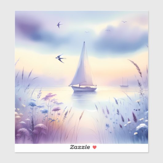 Pastel Sailboat Coastal Dreamscape シール (シート)