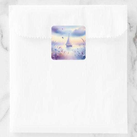 Pastel Sailboat Coastal Dreamscape スクエアシール (バッグ)
