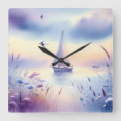 Pastel Sailboat Coastal Dreamscape スクエア壁時計 (正面)