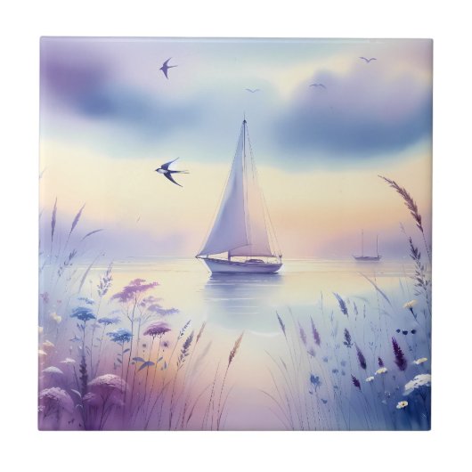 Pastel Sailboat Coastal Dreamscape タイル (正面)