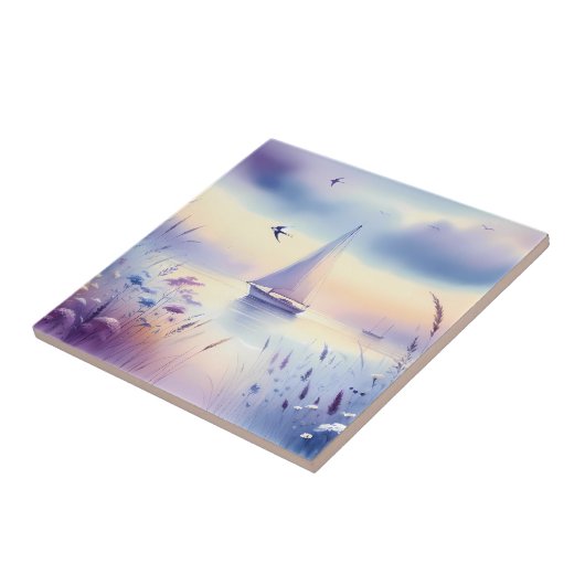 Pastel Sailboat Coastal Dreamscape タイル (側面)