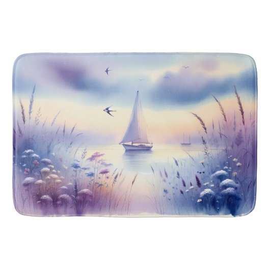 Pastel Sailboat Coastal Dreamscape バスマット (正面)