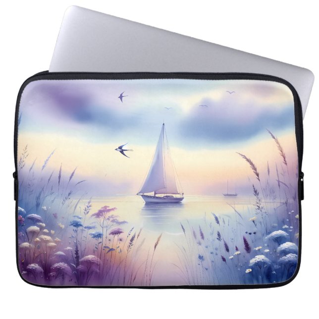 Pastel Sailboat Coastal Dreamscape ラップトップスリーブ (正面)