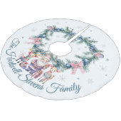 Pastel Santa With His Reindeer & Christmas Foliage ブラッシュドポリエステルツリースカート (アングル)