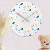 Pastel Scandi Birds Pattern Custom Name Nursery ラウンド壁時計