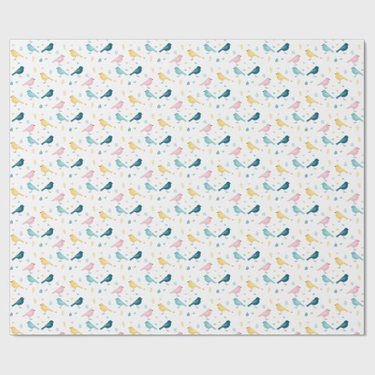 Pastel Scandi Birds Pattern Custom Name Nursery ラッピングペーパー (フラット)