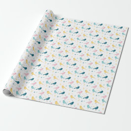 Pastel Scandi Birds Pattern Custom Name Nursery ラッピングペーパー