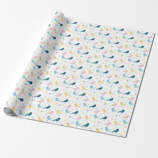 Pastel Scandi Birds Pattern Custom Name Nursery ラッピングペーパー (アンロールド)