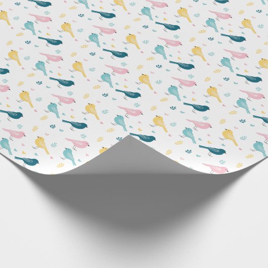 Pastel Scandi Birds Pattern Custom Name Nursery ラッピングペーパー (角)