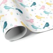 Pastel Scandi Birds Pattern Custom Name Nursery ラッピングペーパー (ロールコーナー)